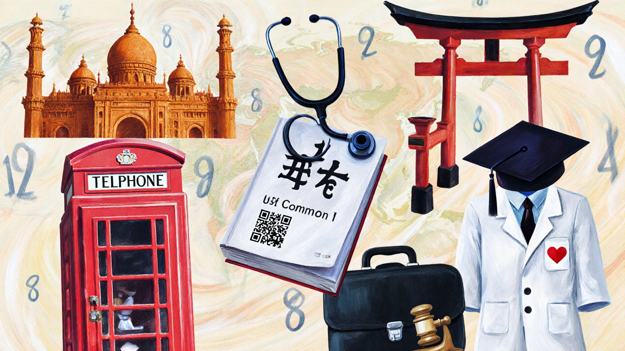 Collage of symbols for IAS, MCAT, UK Fast Stream, Japan test, GRE, GMAT, USMLE, and LNAT over a world map.