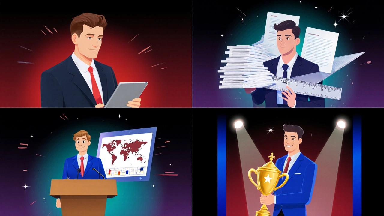 Four characters illustrating Type A, conscientious planner, ENTJ leader, and charismatic achiever.