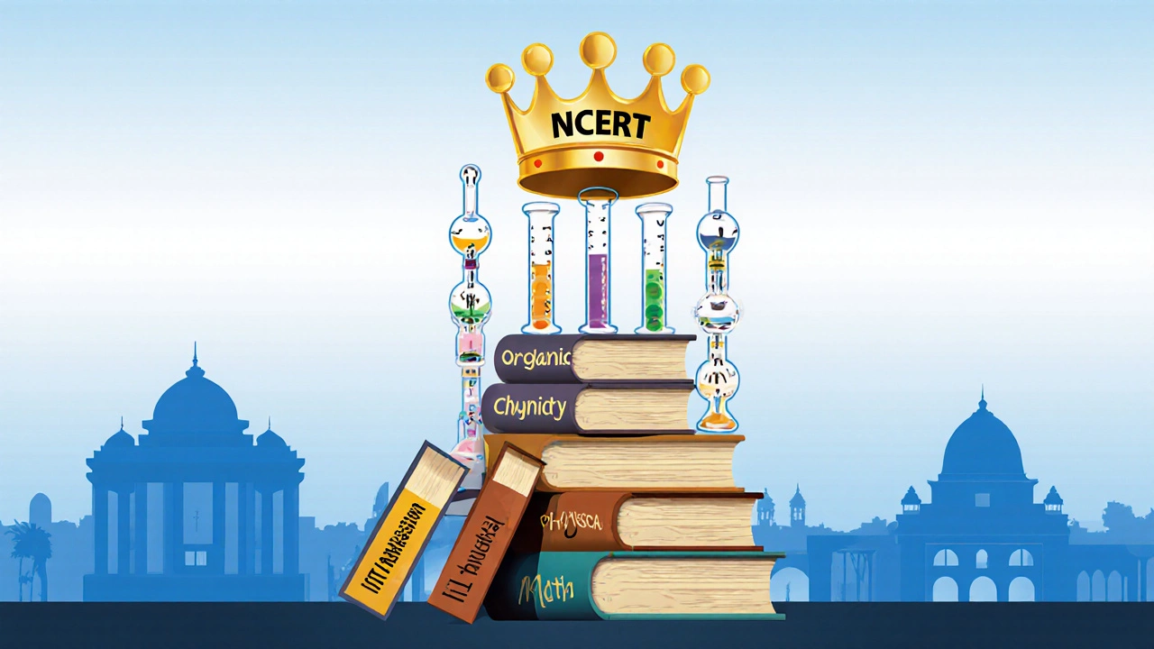 Chemistry book as foundation supporting crown of IIT admission