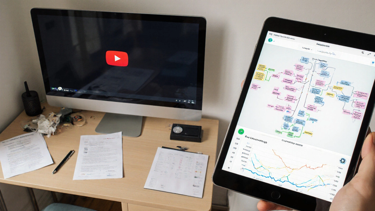 Dual workspace: one side has static PDFs, the other shows dynamic eLearning interface with feedback and progress tracking.