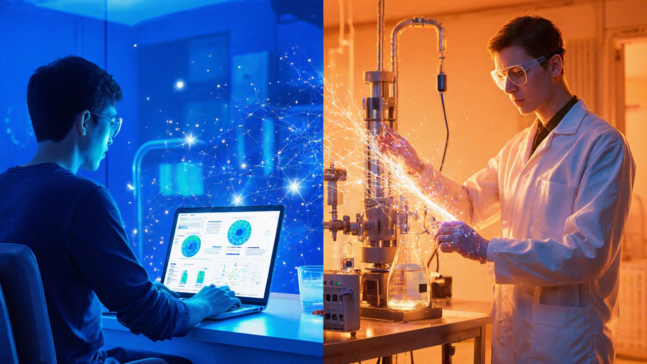 Hybrid learning: same person engaged in virtual and physical lab activities simultaneously.