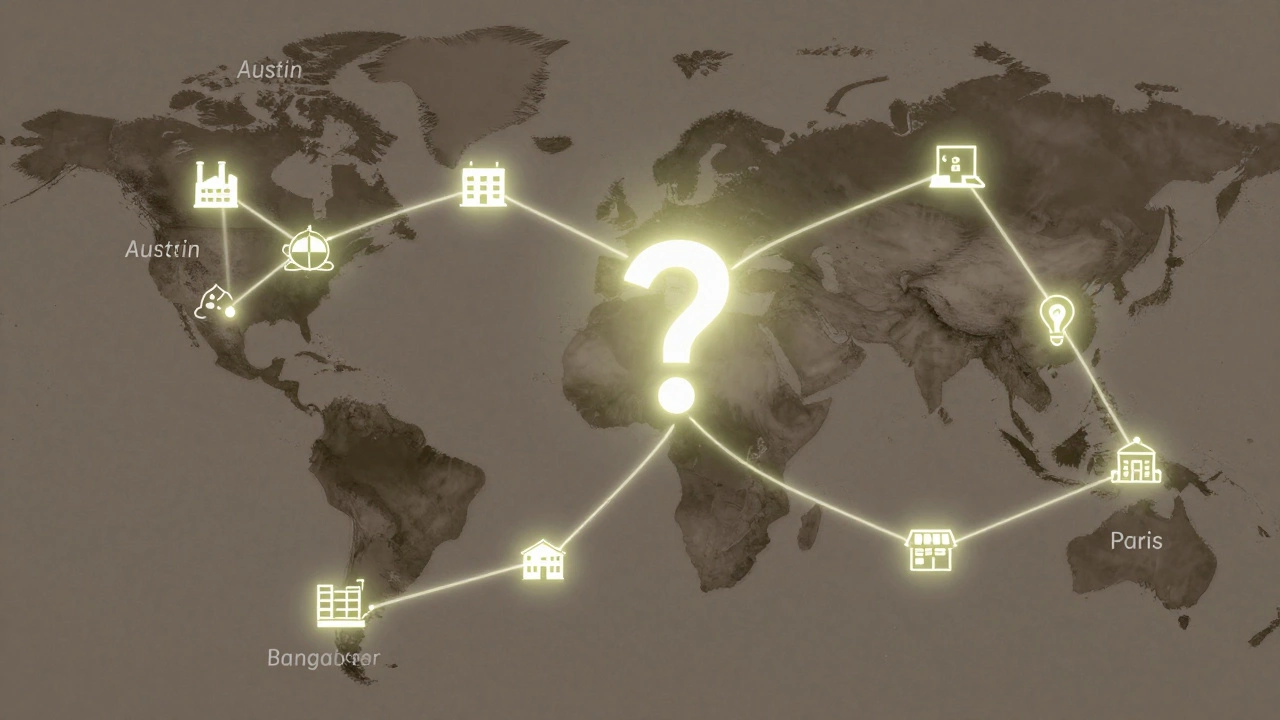 A global map with glowing links connecting regional universities to local industries and startups.