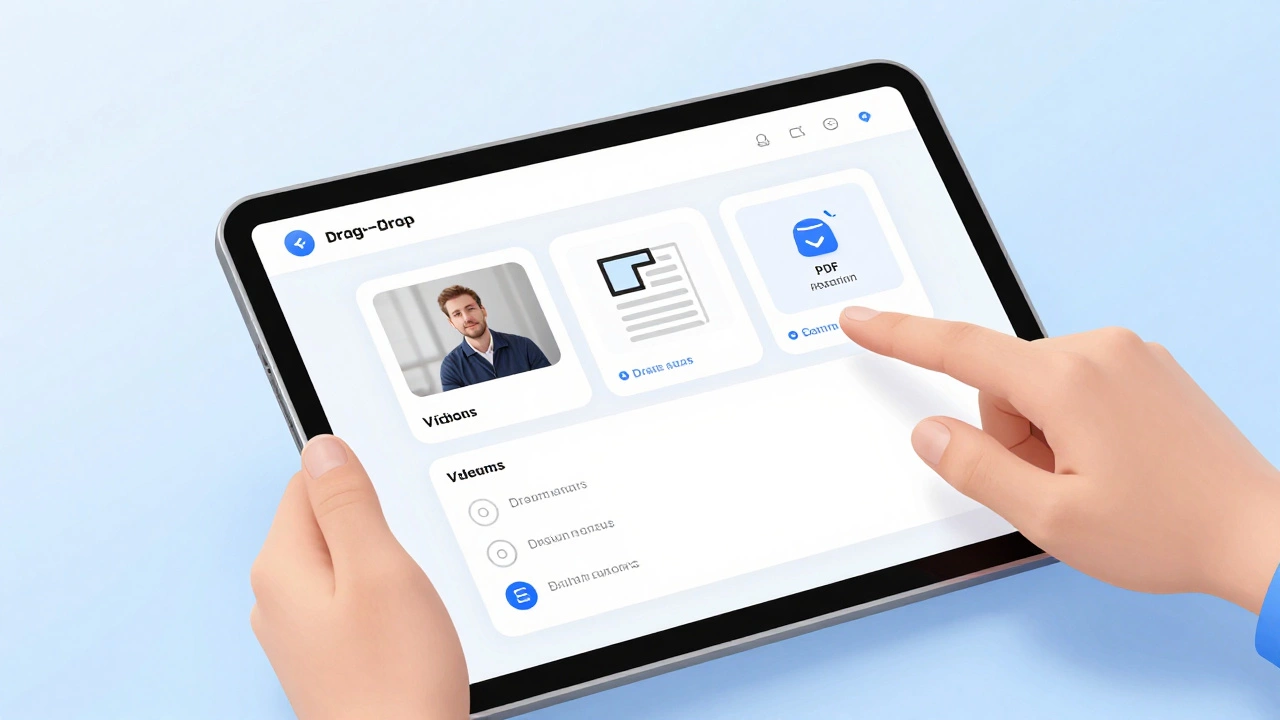 Person creating course modules using drag-and-drop platform interface.