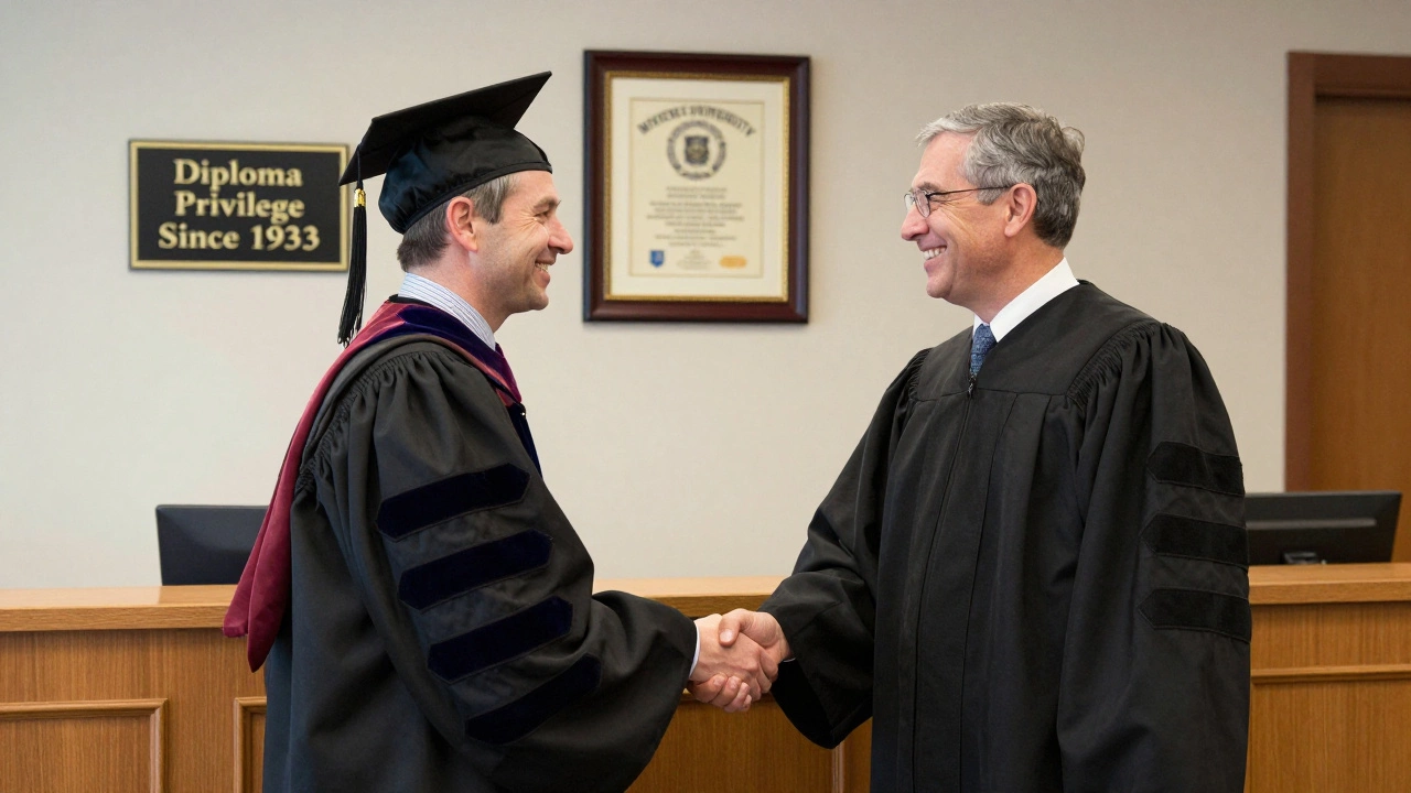 Two Wisconsin law graduates receive their licenses without taking the bar exam, thanks to diploma privilege.
