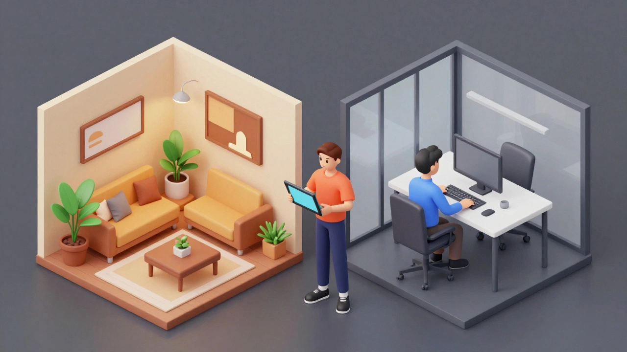 Conceptual art showing the balance between remote and office work.