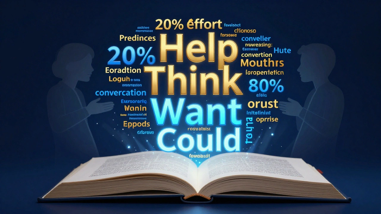 Conceptual illustration of high-frequency English words representing the Pareto Principle.