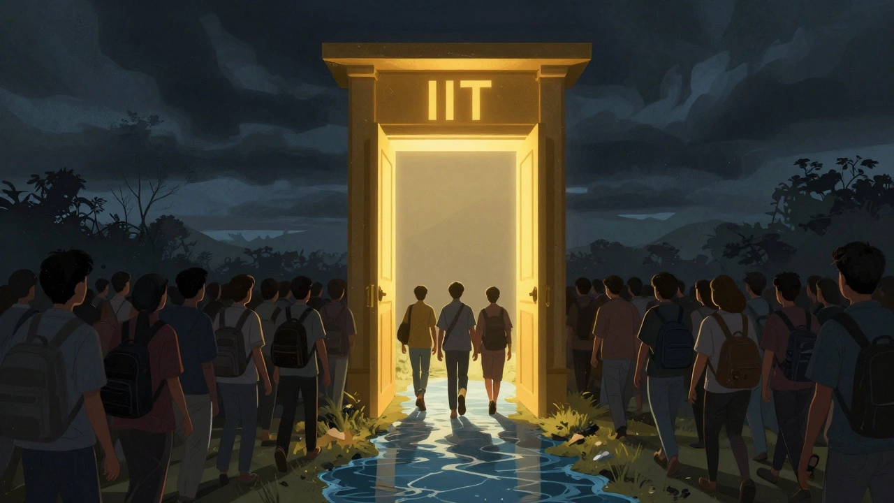 Illustration of few students entering IIT gate while many remain outside