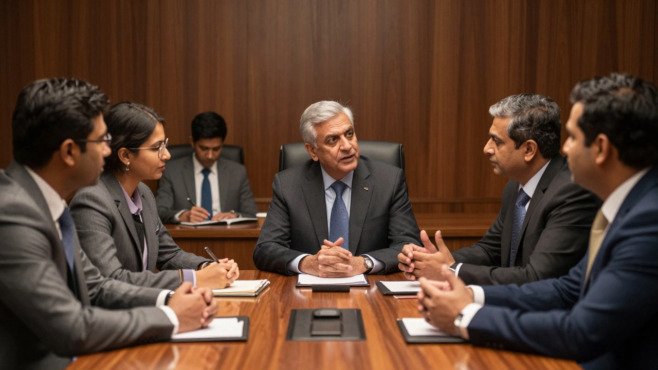 Senior executives debating strategy in a modern Indian boardroom