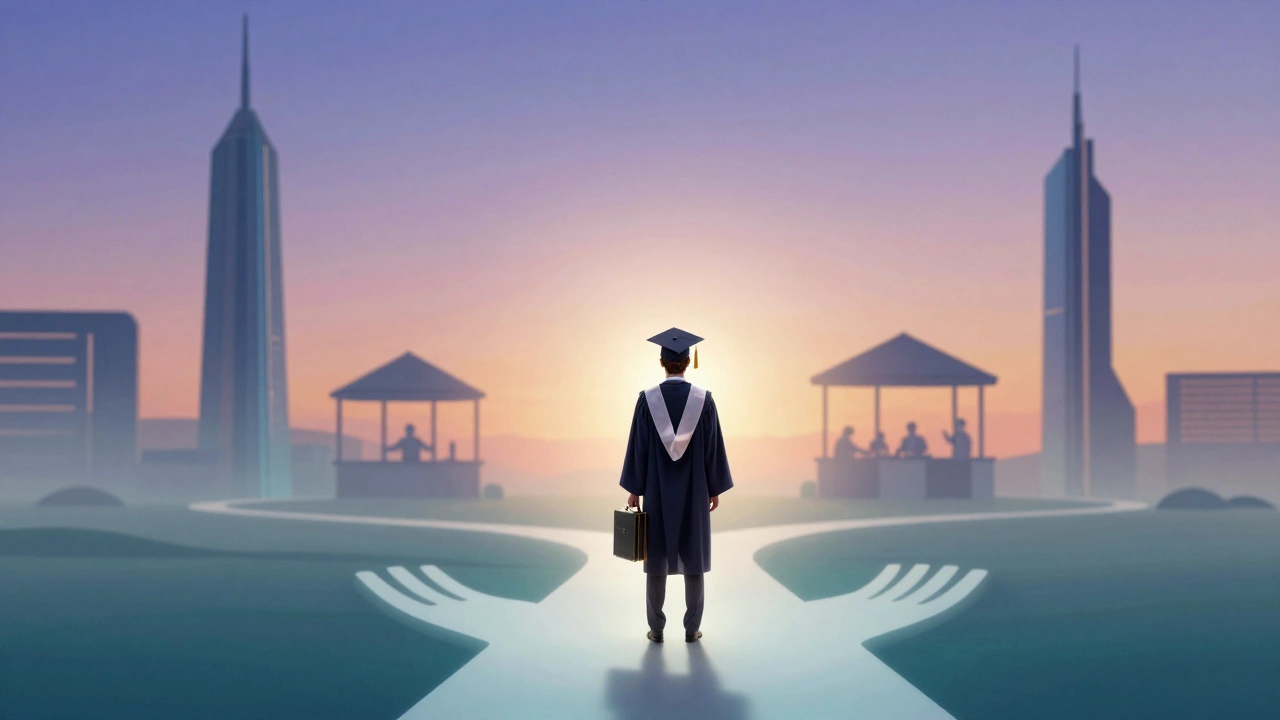MBA graduate choosing a career path among finance, tech, and entrepreneurship
