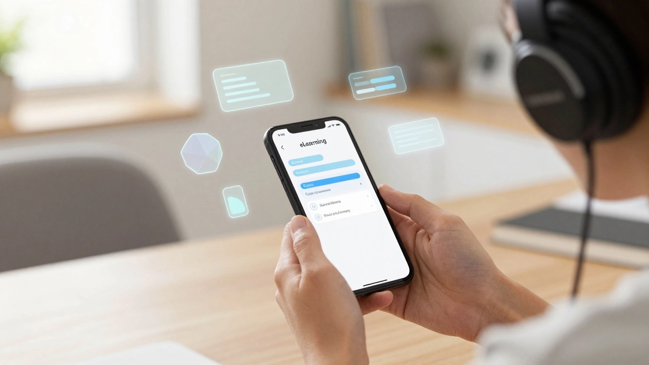 Person using smartphone for flexible self-paced digital learning at home