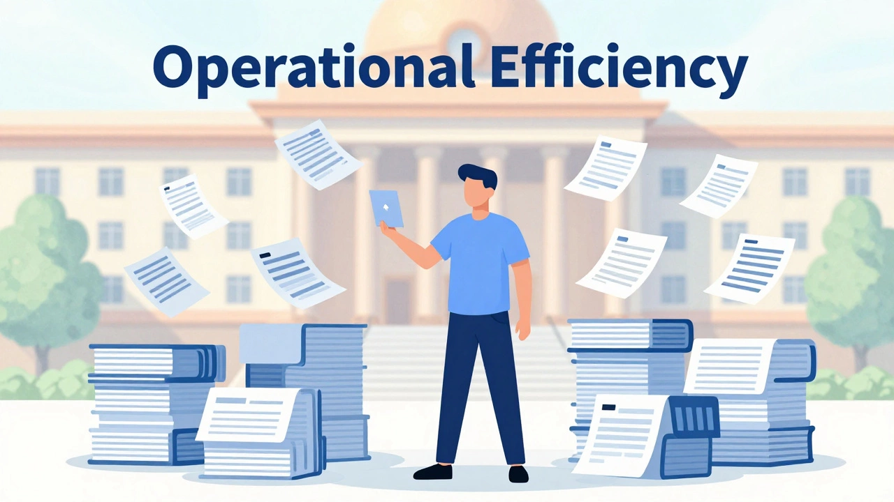 Stylized illustration of organized documents and efficient workflow