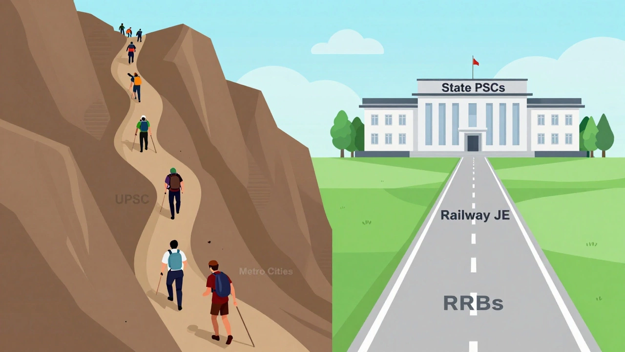 Visual metaphor comparing crowded vs accessible job paths