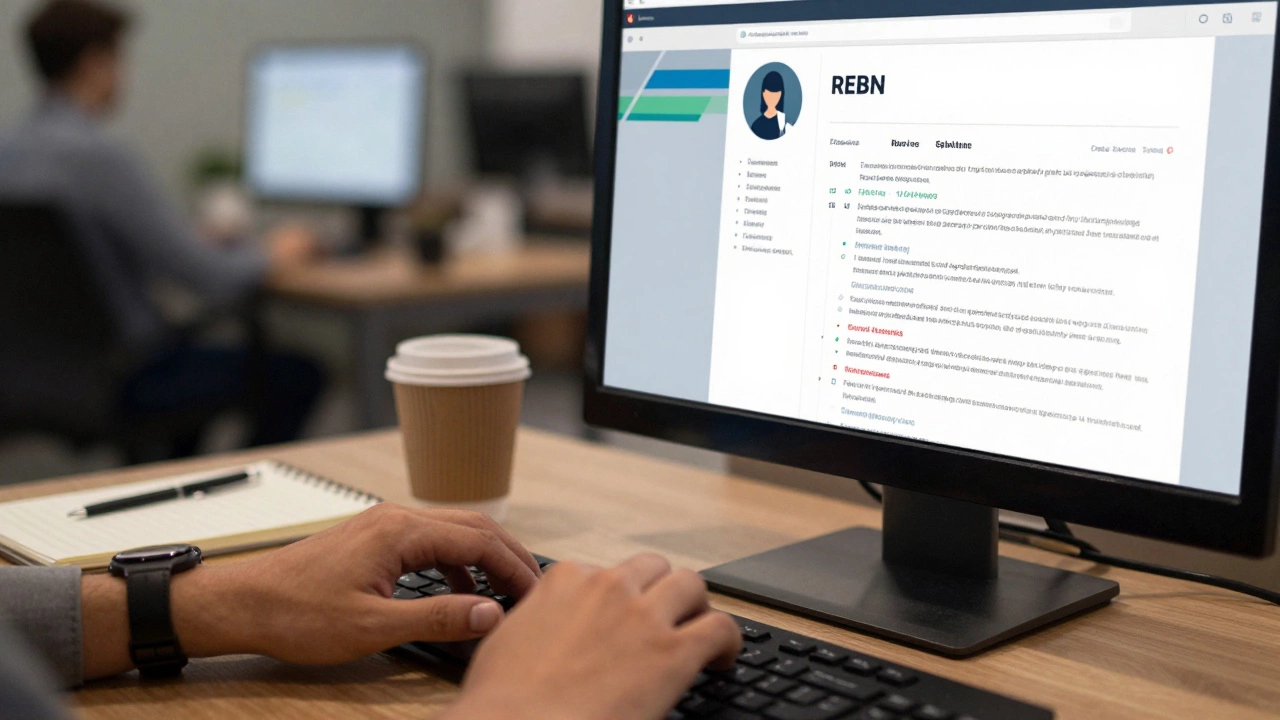 Close-up of hands typing a resume with keyword optimization highlights on screen