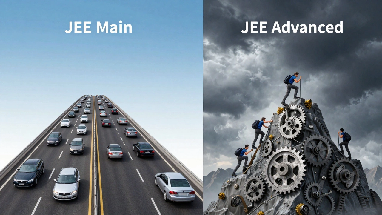 Metaphor of wide road vs steep climb for exam difficulty
