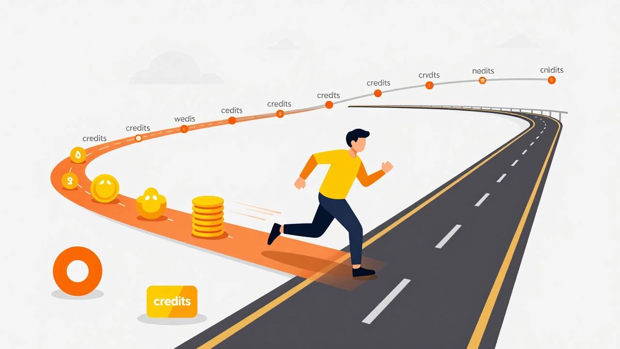Abstract illustration of a runner on a fast track collecting educational credits