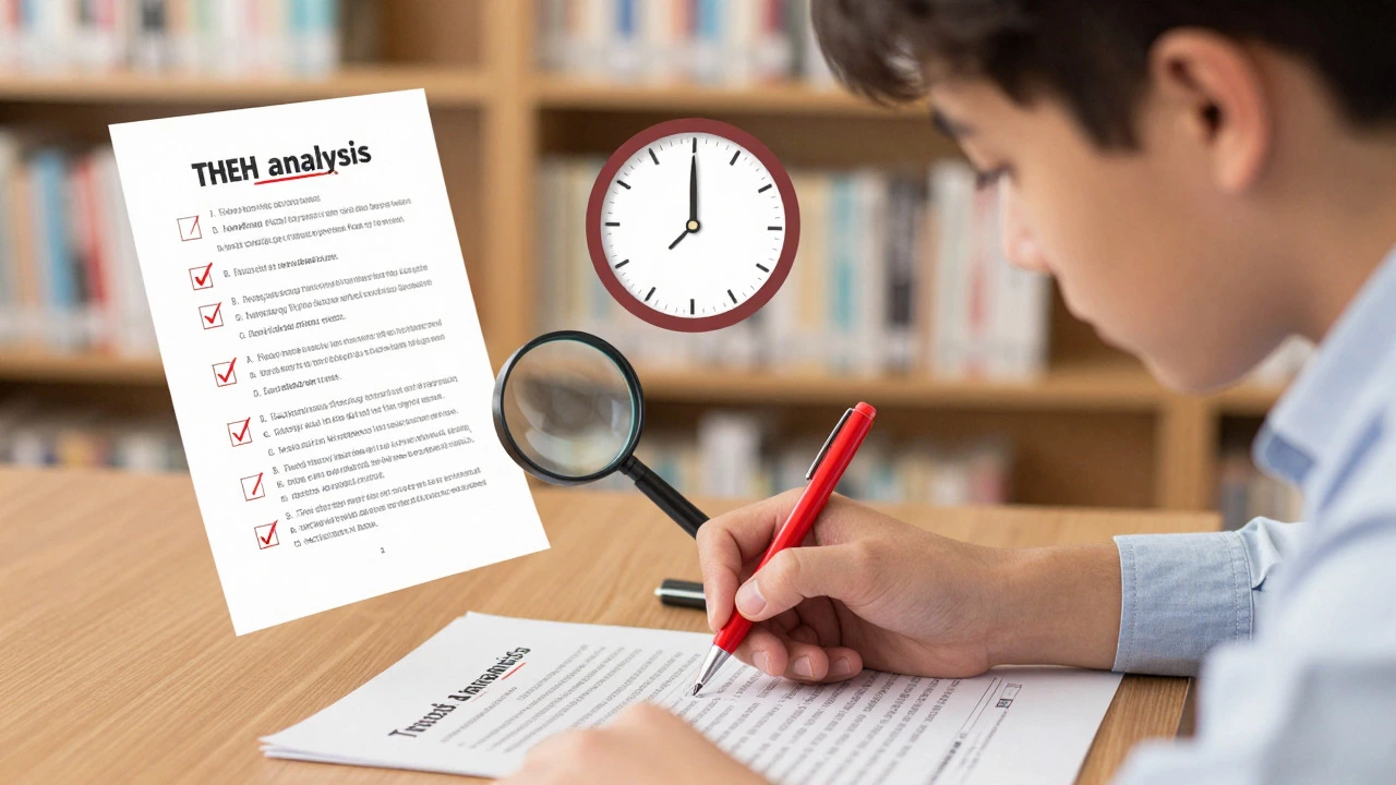 Student analyzing mock test errors with checklists and timer