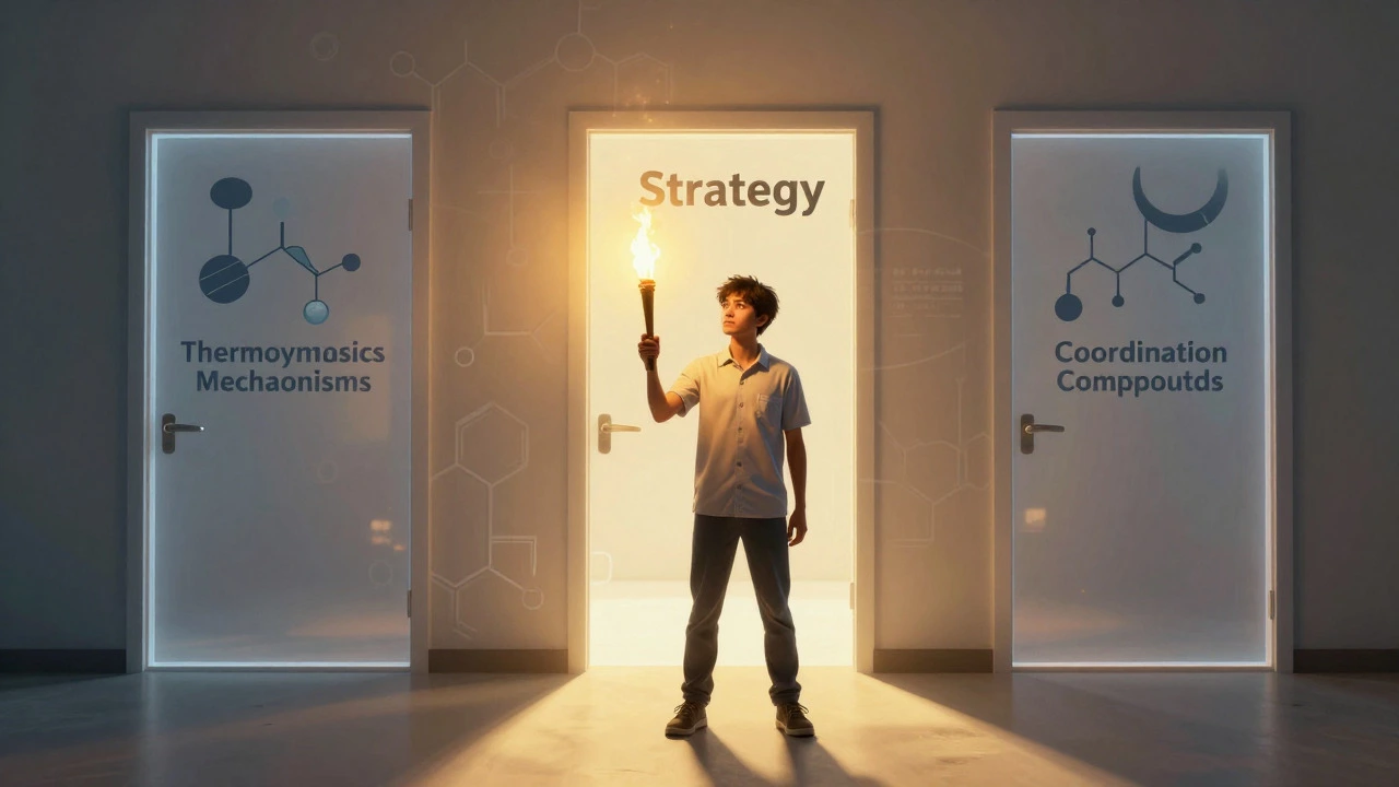 Student holding a torch of strategy facing challenging chemistry topics