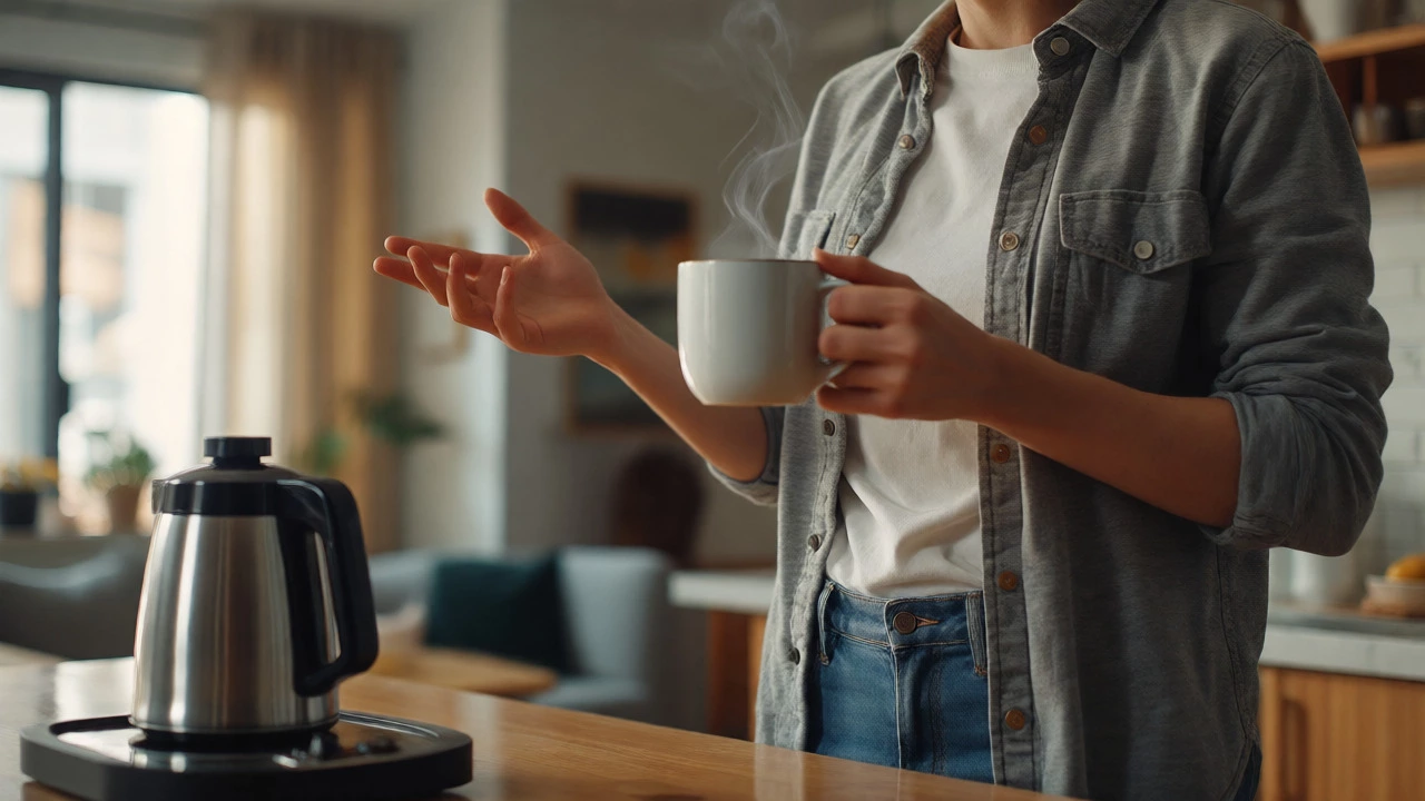 Individual talking to themselves while making coffee in a kitchen
