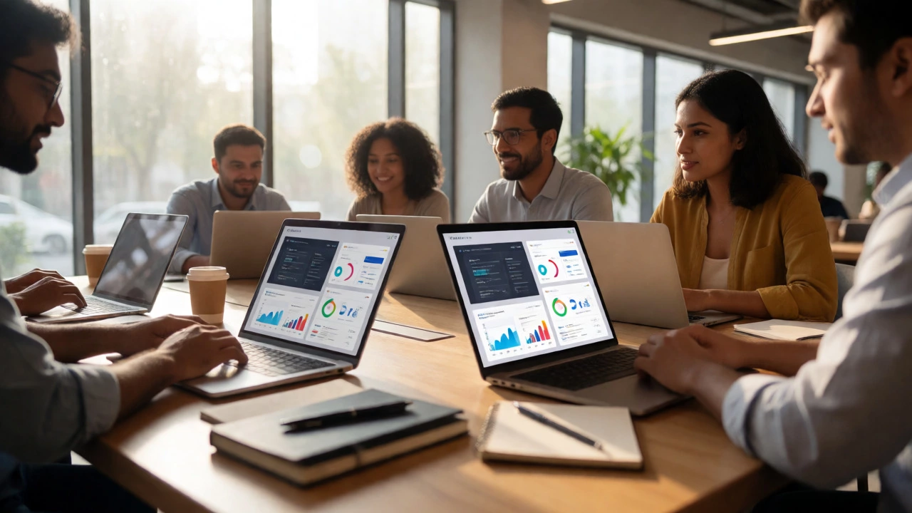 Professionals collaborating in modern co-working space