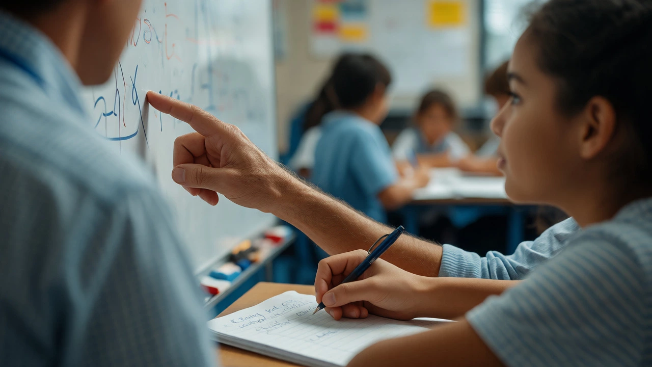 Cooperating teacher providing real-time feedback to a student teacher during a class session.